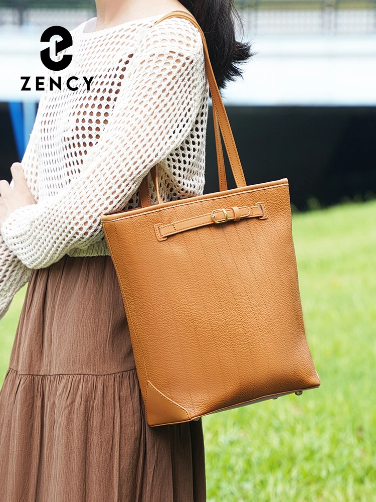 Zency Top Quality Shopper Bag Genuine Leather Women's Work Tote Bag Handbag Large Capacity Bag Pocket Purse For A4 Winter