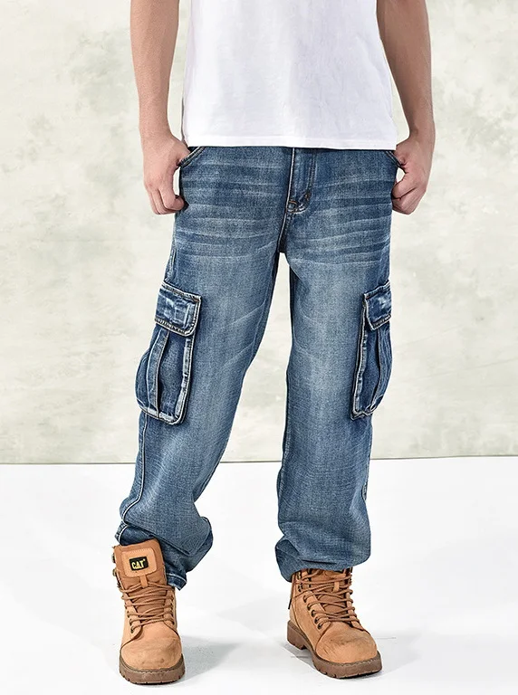 Man Loose Jeans Hiphop Skateboard Trousers Brand Baggy Denim Pants Street Big Size 30-46