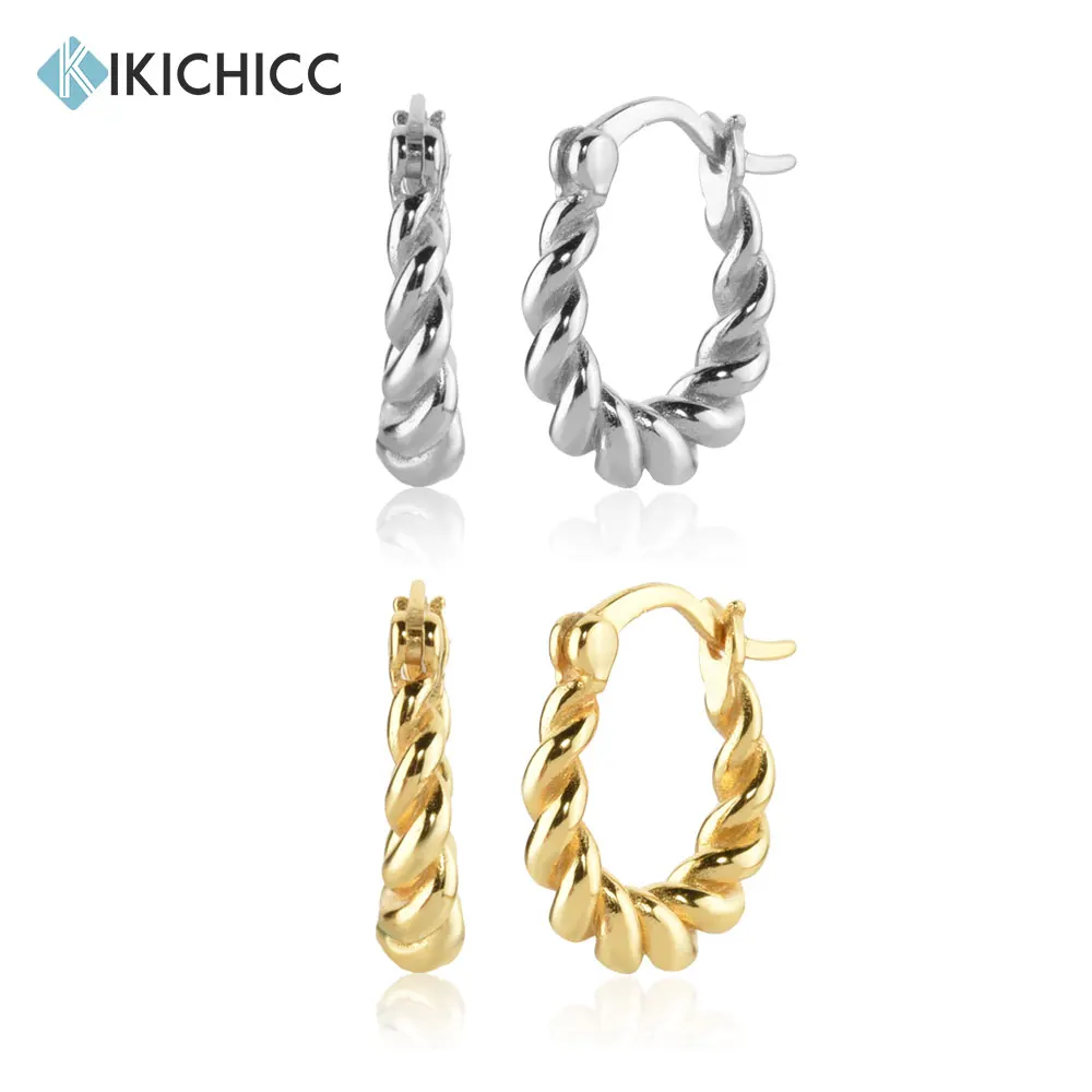 

KIKICHICC 100% 925 Sterling Silver Twist Ovals Hoops Clips Circle Piercing Pendiente Luxury Jewelry Gift Luxury Jewelry