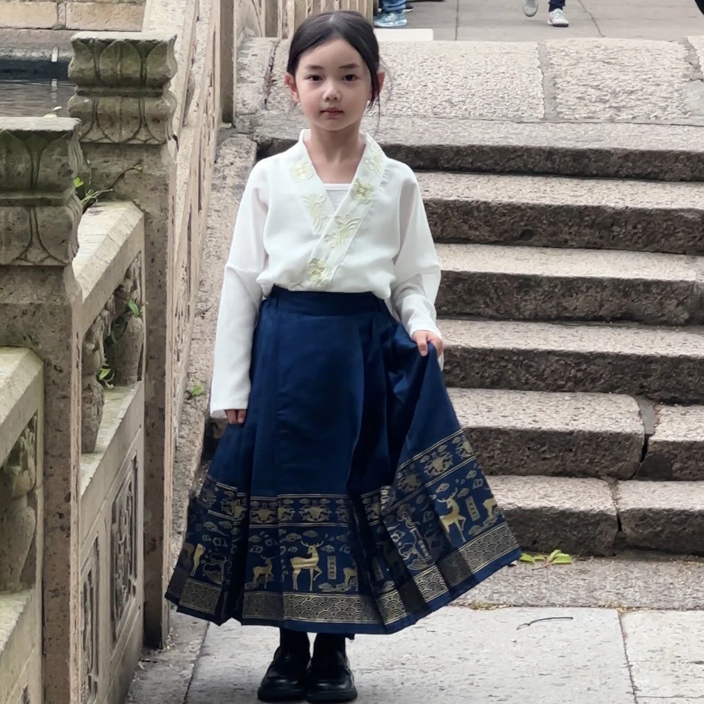 2023 Nieuwe Zomer Chinese Hanfu Jurk Voor Meisjes Traditionele Borduurwerk Paard-Gezicht Rok Voor Kinderen Prinses Hanbok Dres