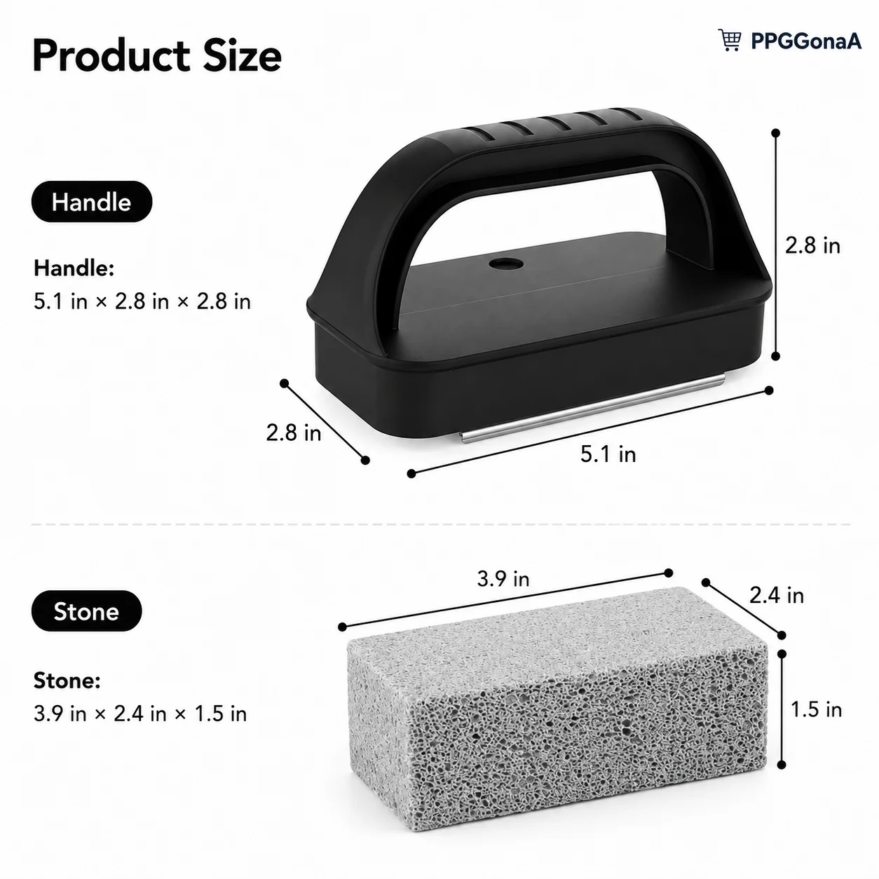BBQ Grill Cleaning Stone Set with Handle, Pumice Brick Cleaner for Griddle Grill Rack, Grease & Burnt Residue Removal