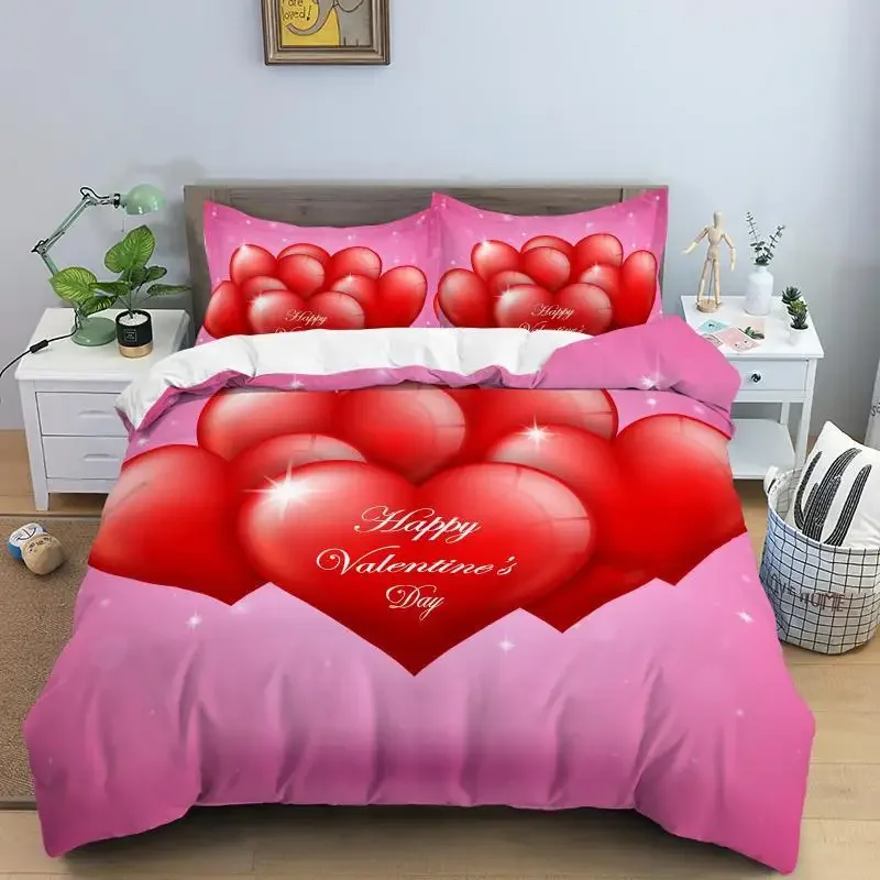 3PCS Single-sided Valentine_s Day Duvet Cover Set Comforter Bedding Sets Comfortable Bedspreads Comforter Single King Queen