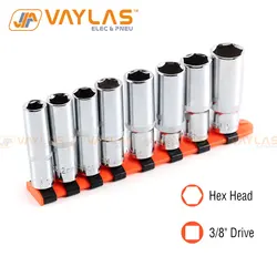 3/8 Inch Drive Long Socket Set 10-19mm 8Pcs Chromium Plated with Socket Holder for Improvement Car Repair