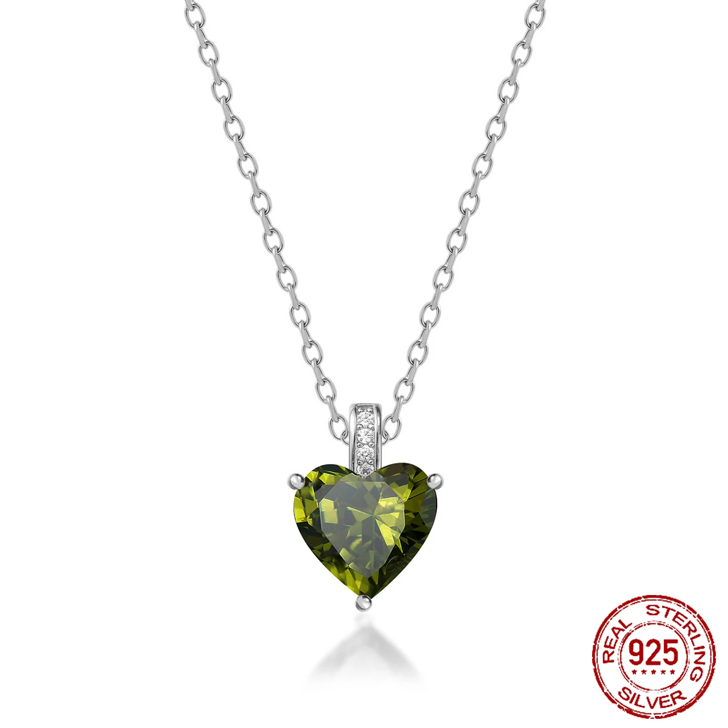 OZAN Love Heart 925 Sterling Silver Pendant No Chain Peridot Garnet Fashion Trendy Gemstone Jewelry for Women Anniversary Gift