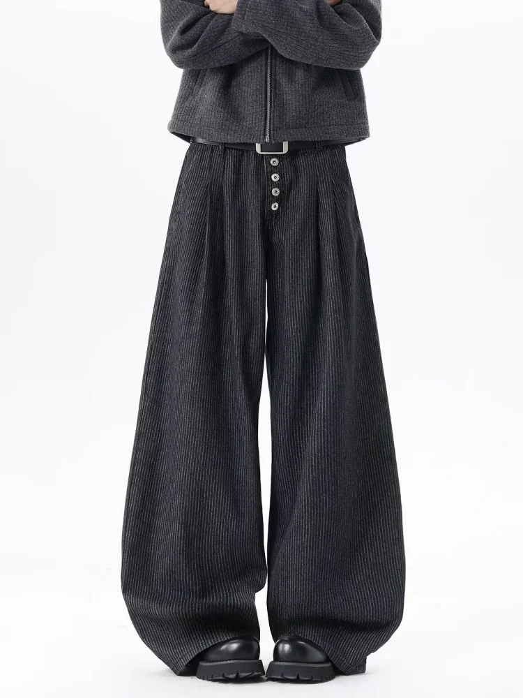 

Trend Y2K Style 2022, черные мешковатые повседневные плиссированные джинсы в полоску, брюки для мужчин, одежда, прямые длинные брюки Moda Hombre