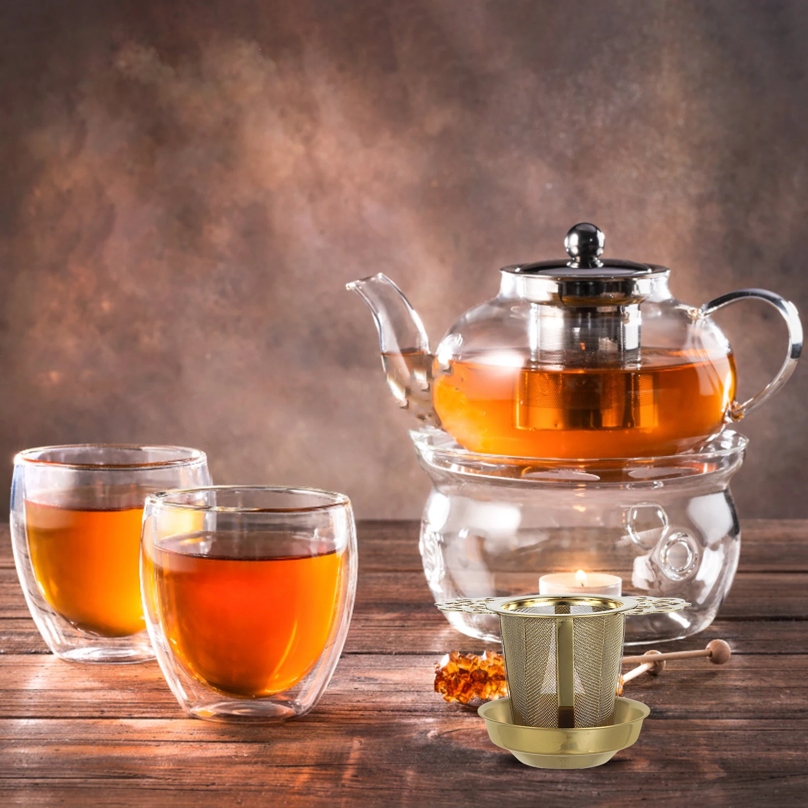 

1Set 304StainlessSteel Tea Strainer Double Handles Mesh Infuser Loose Tea Filtration Tool Decorative Edge Home Use Accessory