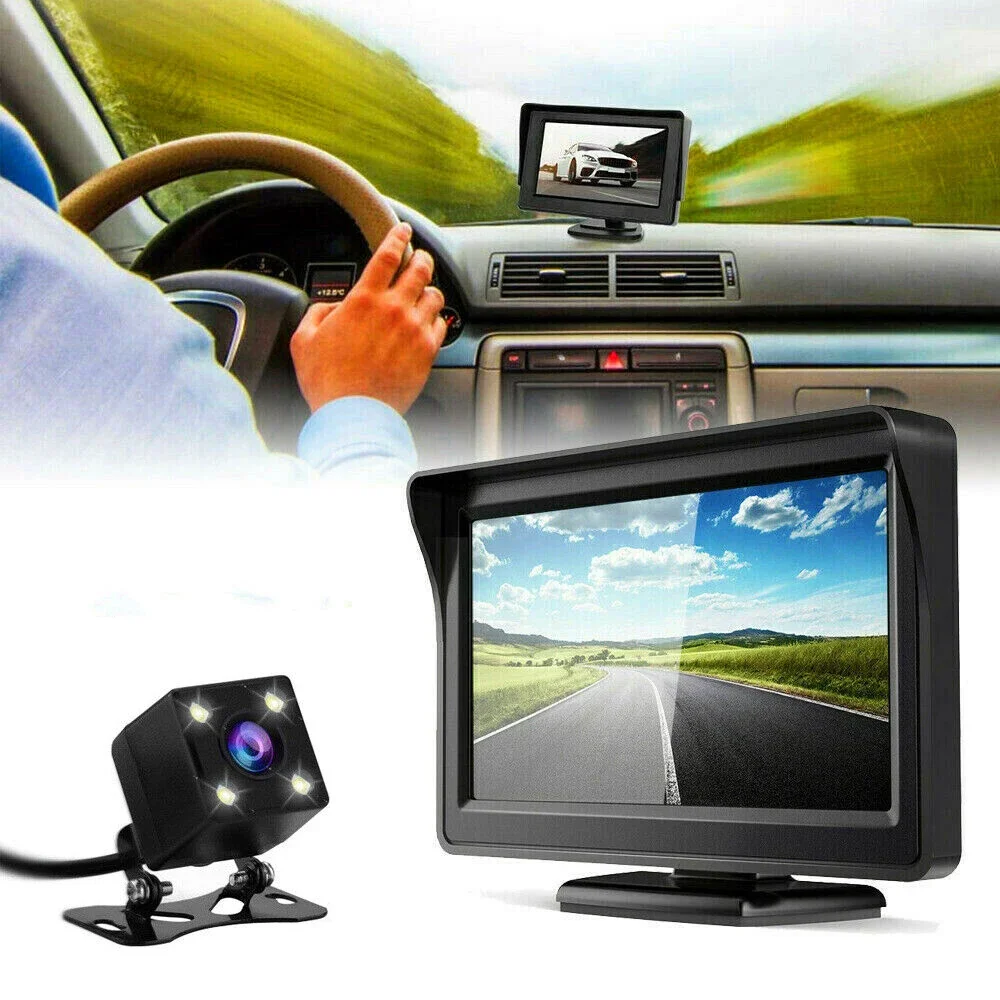 Car Rear View Backup 4LED Camera Waterproof HD Camera 4.3inch HD Display lCD Monitor Full Set Parking system For Pickup Van RV