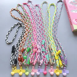 Heart Crossbody Phone Strap Neck Band Colorful Metal Clasp Key Braided Chain For T-Card Anti-lost Detachable Adjustable Lanyard