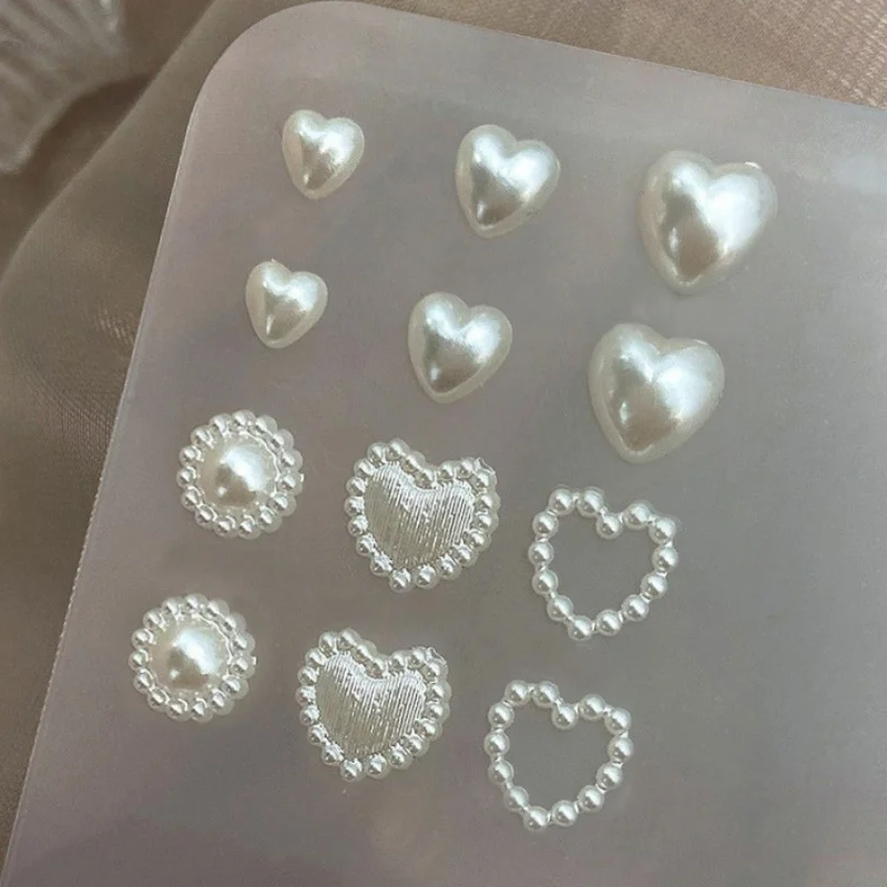 100 pçs misturado pérola coração decorações da arte do prego branco meio fundo plano vintage barroco coração pérola decorações caso do telefone brincos