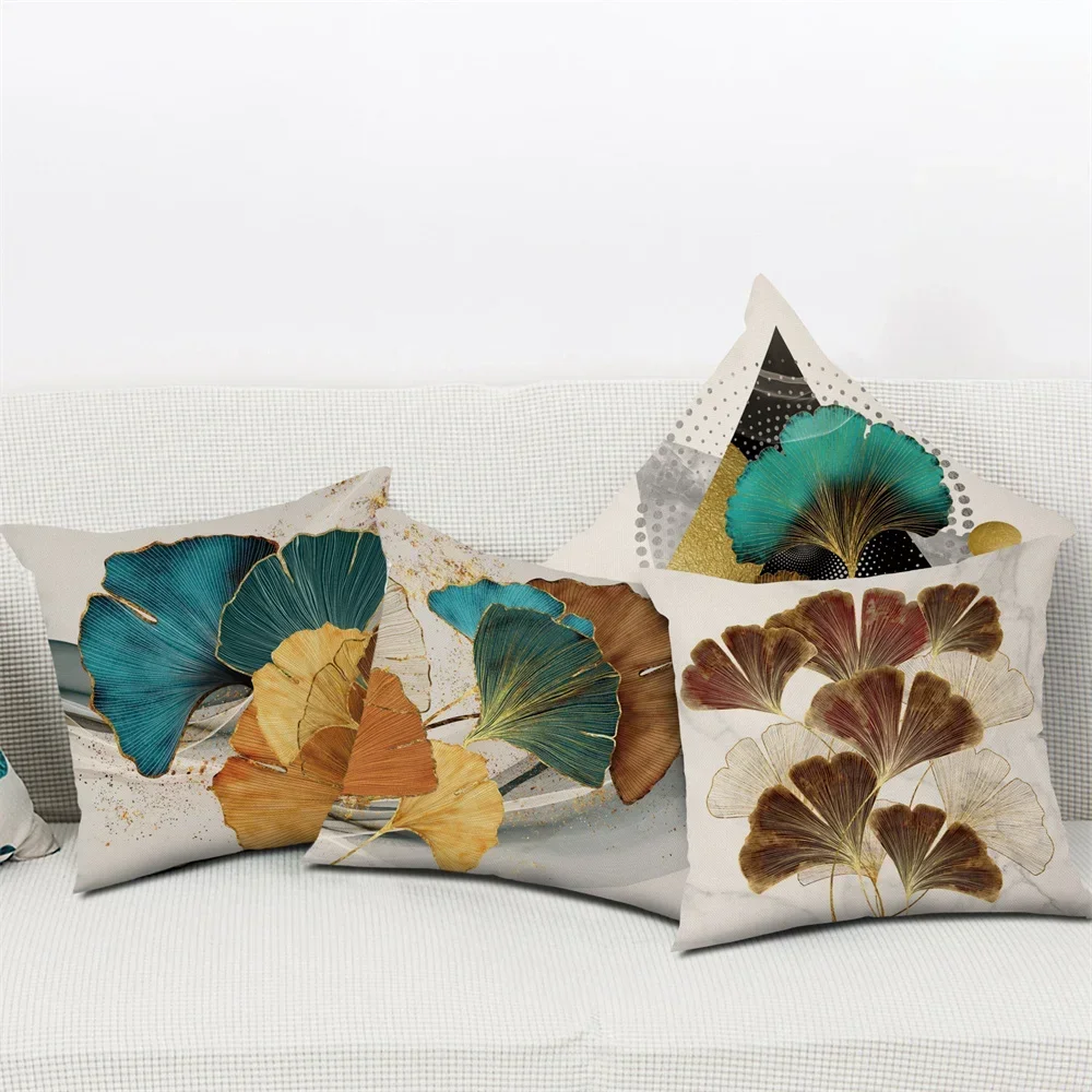 Gold Green Printed Pillowcase Car Sofa Home Decor Modern Ginkgo Leaf Decorative Cushion Cover