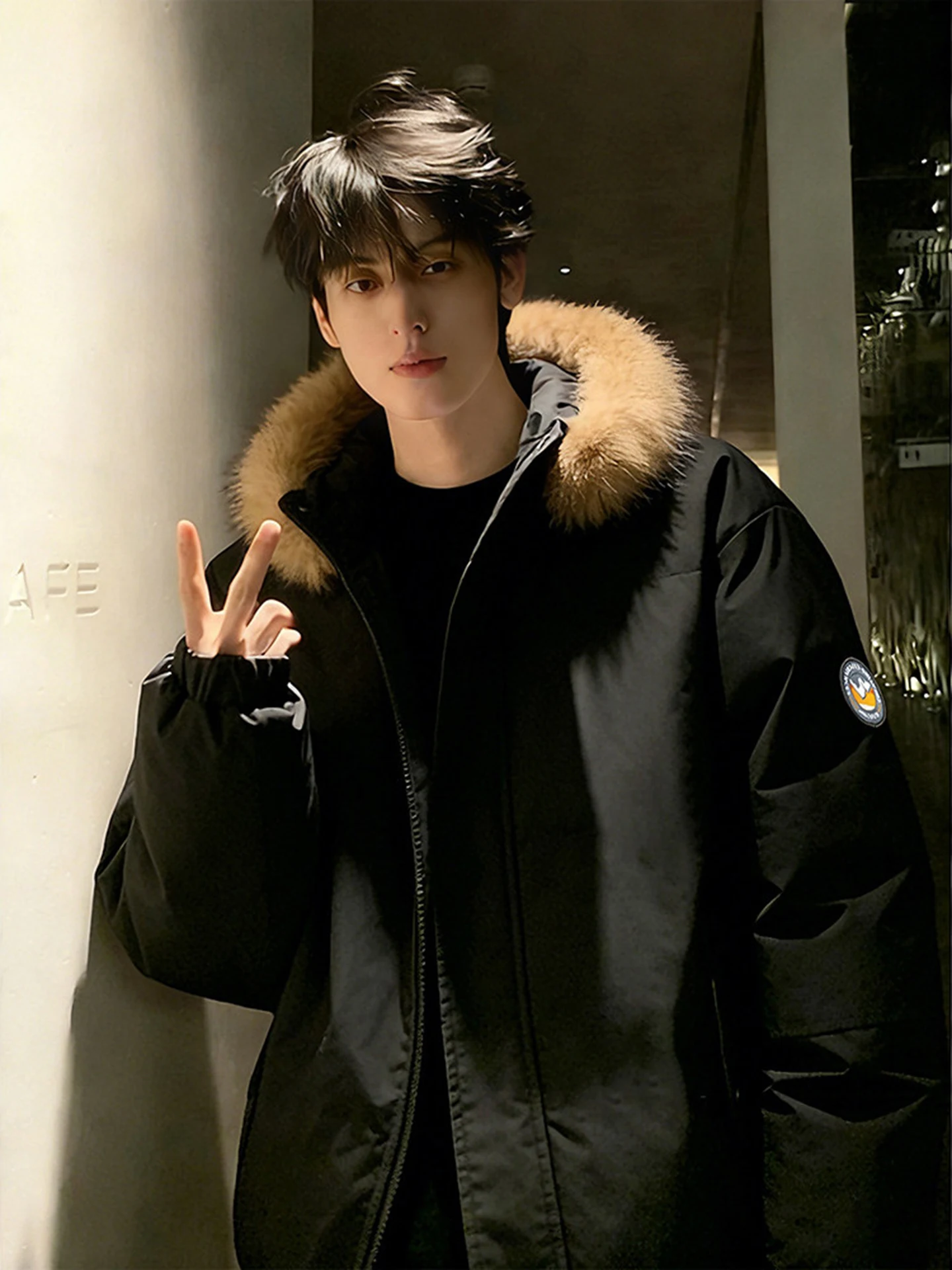 

Bla Parka Sle down Jaet Men's Winter American Large Fur Collar Hooded Cotton Warmth Cold Resistance Jaet Coat