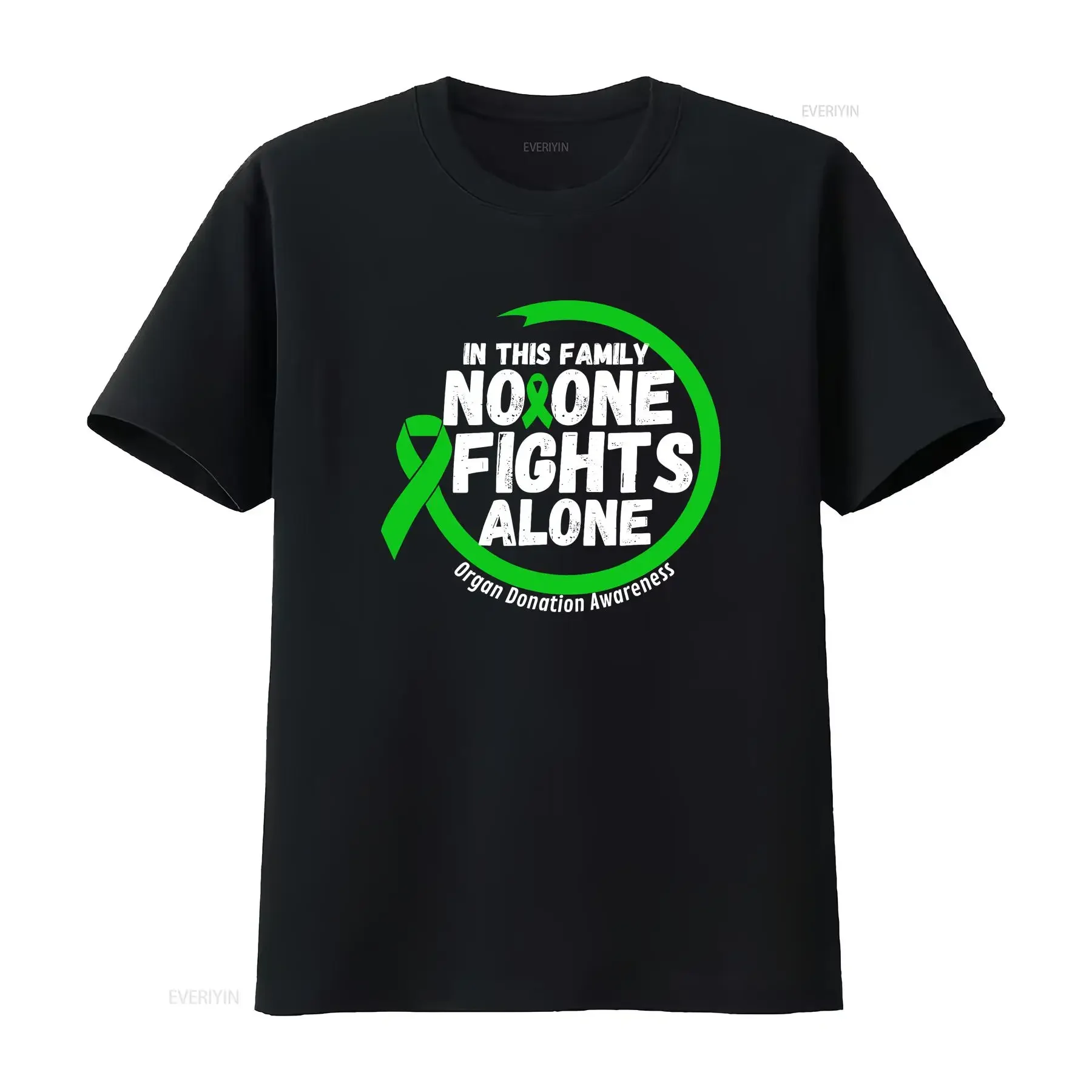 In This Family No One Fight Alone Organ Donation Ribbon T Shirt  vintage Washed Casual Stylish Soft homme Stretched fashion