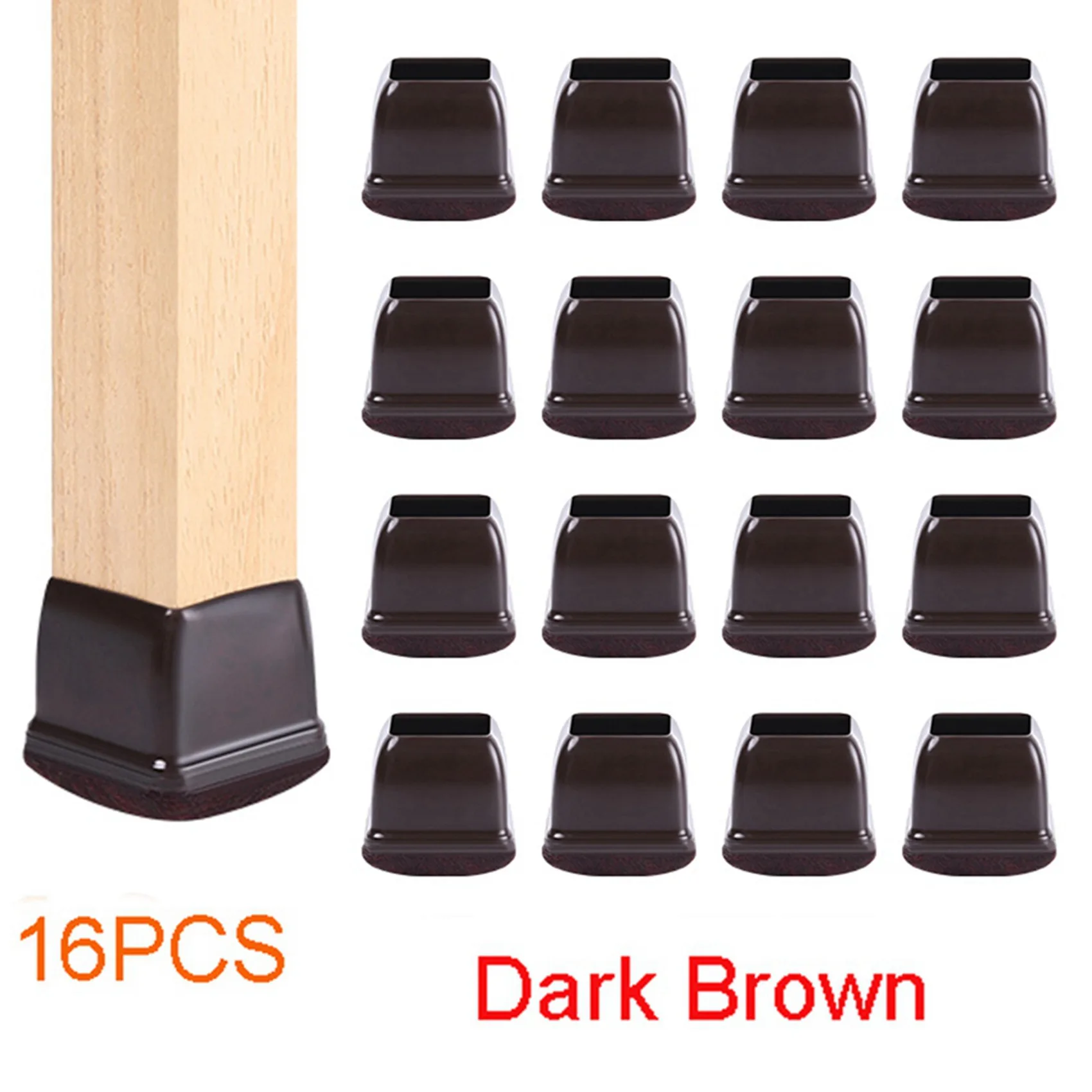 HRBAJ-32 Pcs Brown Silicone Chair Leg Floor Protectors, Square Chair Leg Caps With Wrapped Felt, Fit: 0.55 Inch-0.75 Inch