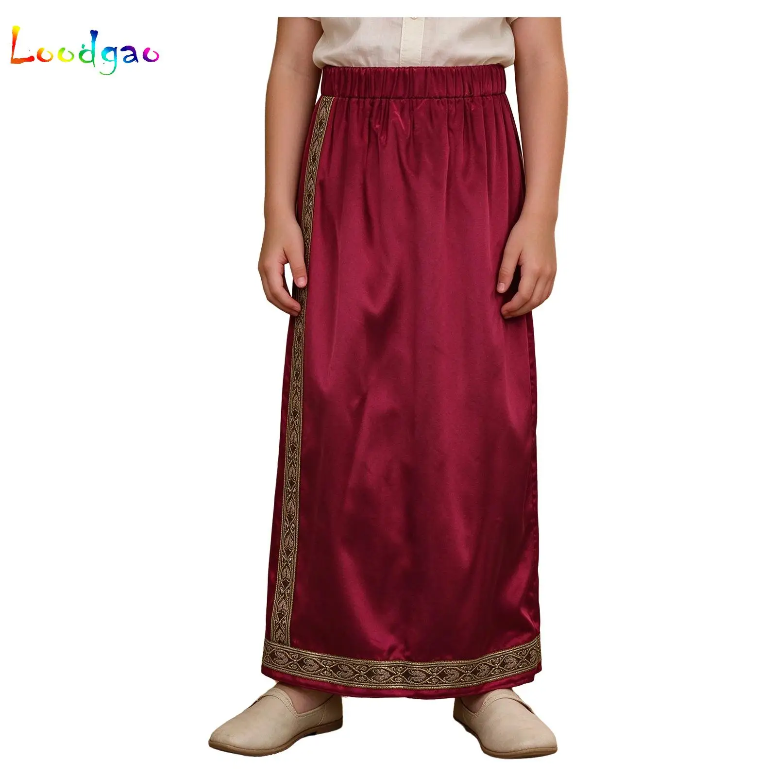 Girls Boys Embroidery Satin Dhoti Indian Dance Costume Elastic Waist Indian Wrap Skirt Church Choir Party Fancy Dress Up Ball