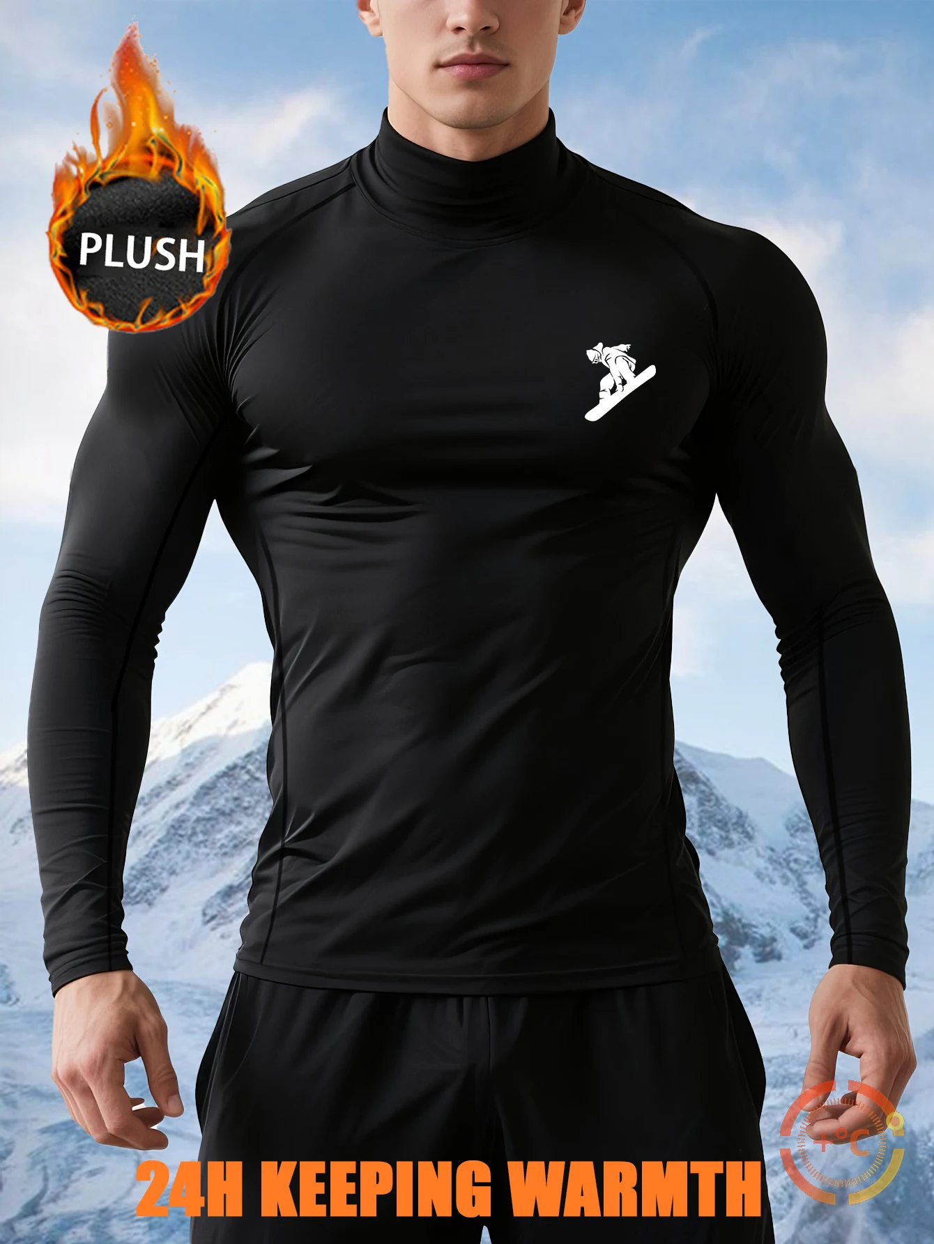 1 مجموعة الرجال الأسود الدافئة ضغط الصوف رياضية وهمية الرقبة سكيت طباعة سليم صالح مطاطا رياضية الجري التدريب Wor #1