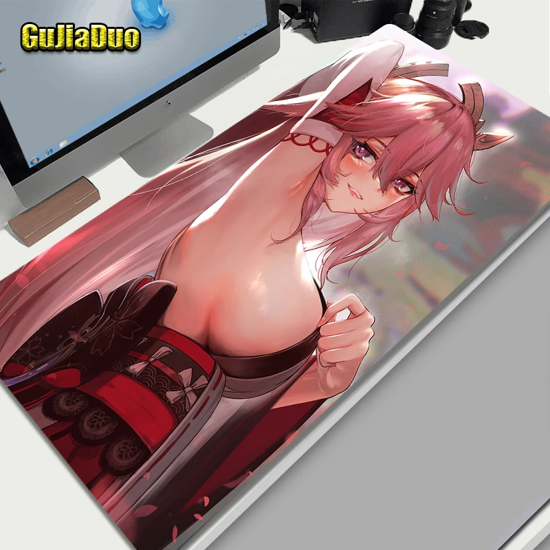 

Genshin Impact Yae Miko Anime Pink Mouse Pad Computer Gamer XXL Large Comic Pc Cushion Gaming Room Accessories Kawaii Mousepad