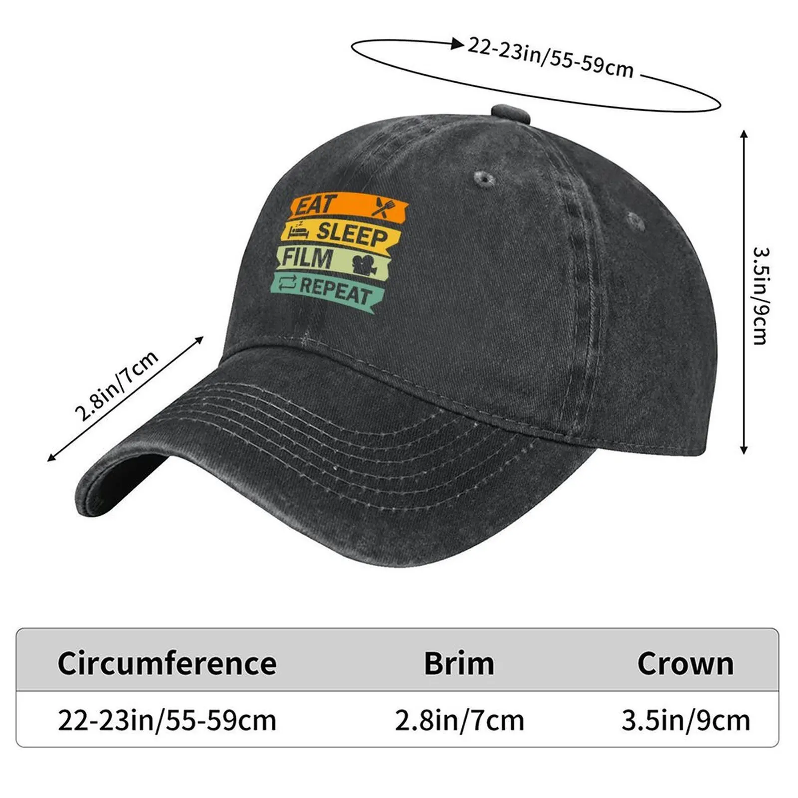 Eat Sleep Film Repeat, Funny Film Quote, Film Buff, Movie Buff Gift Idea Baseball Cap Fashion Beach Beach Bag Women Hats Men's