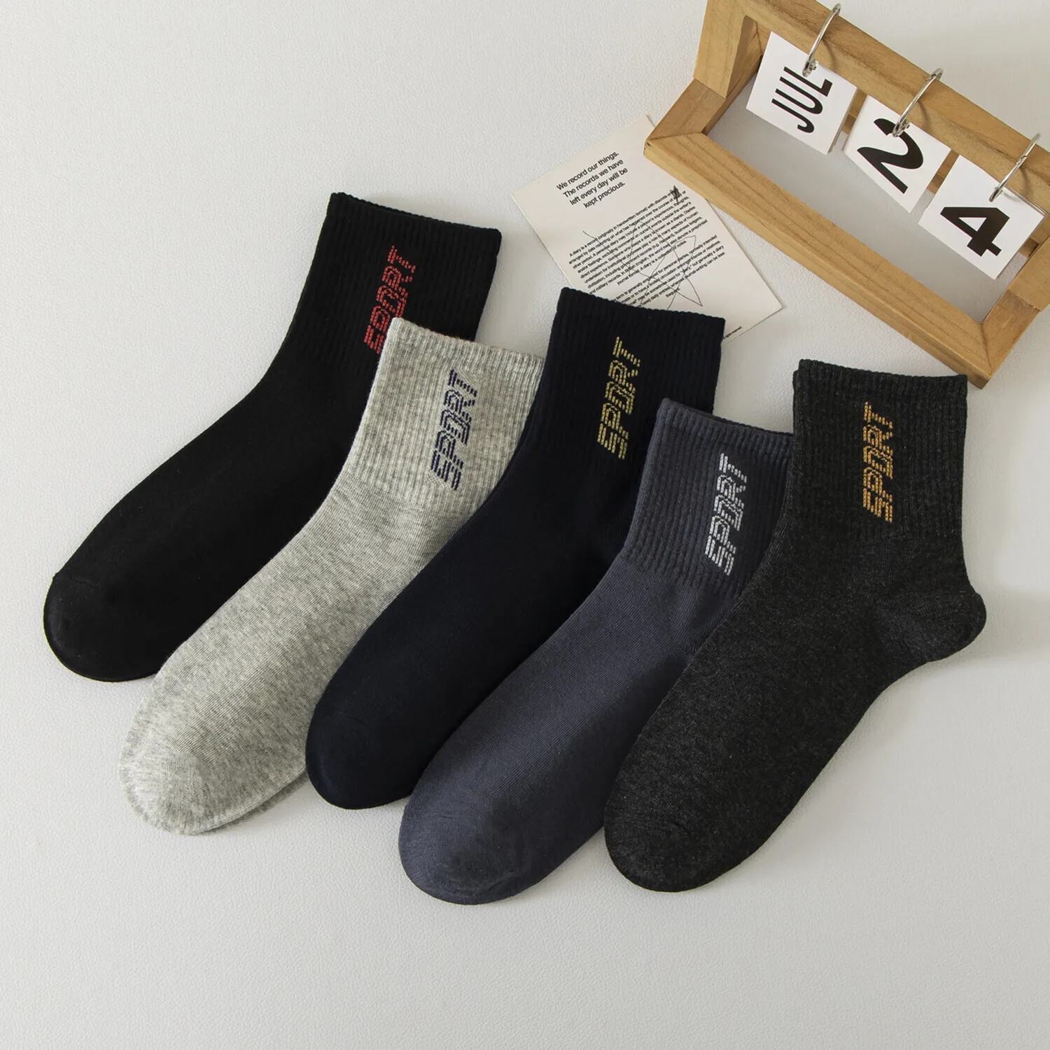 5/10 Pairs Letter Middle-tube Socks All-match Cotton Socks 2024 Men's Socks Autumn and Winter Business Sports Socks Men's Socks