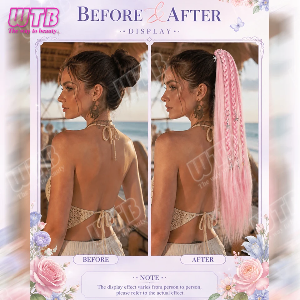 Synthetic Wig Colorful Straight Ponytail with Small Braids & Small Accessories Elastic Band Style for Women Party Festival Event