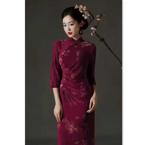 Yourqipao Chinese Traditional Cheongsam Improved Qipao Evening Dress 2025 Long Sleeve Qipao For Women
