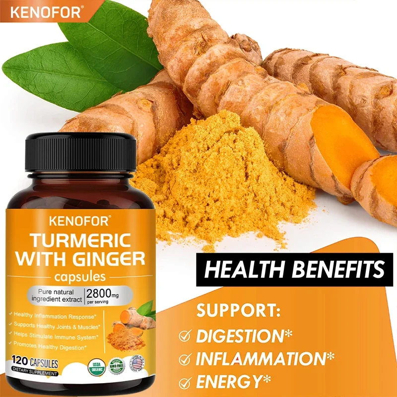 Turmeric Ginger Capsules - Bone Supplement, 2800 Mg, Contains Bromelain, Joint Care, Relieves Joint Discomfort