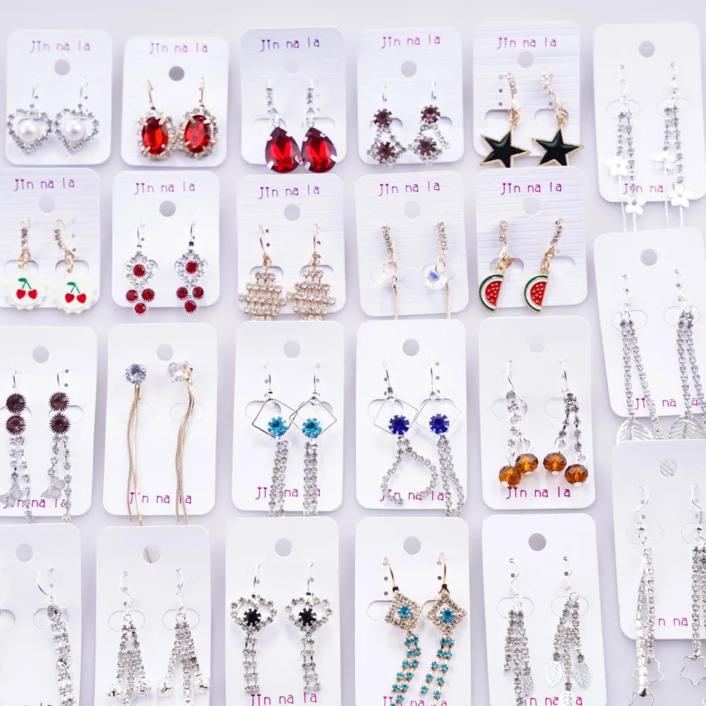 20Pairs/Lot Fashion Rhinestone Immitation Pearl Hook Earrings for Women Long Hanging Female Ear Dangle Jewelry Birthday Gifts