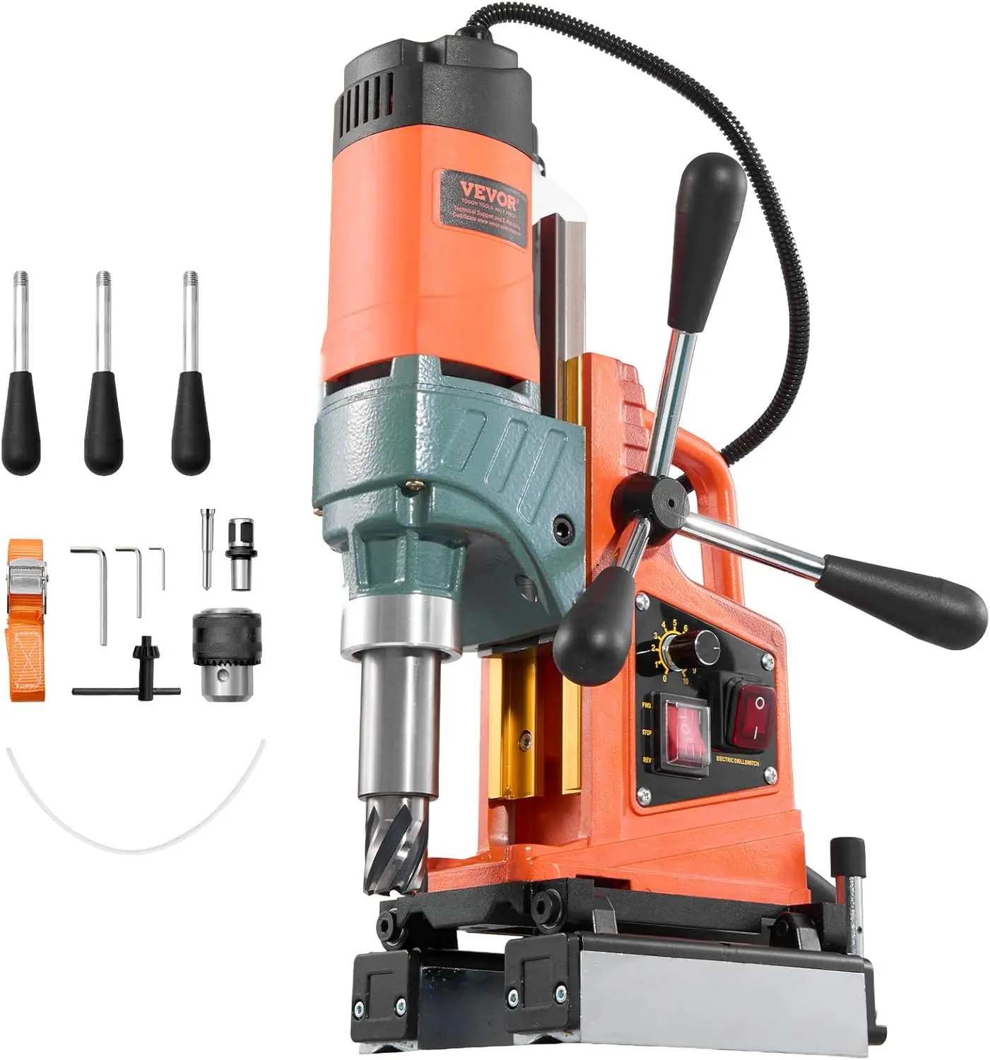 Magnetic Drill Press, 1400 W, 2 inch Boring Diameter, 0-750 RPM Speed, Reversible Direction, Mag Drill Press for Metal Surface,