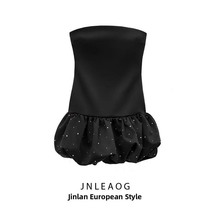 JNLEAOG Nuevo Vestido de Satén de Seda para Mujer con Decoración de Diamantes de Imitación, Diseño E, Estilo Casual, p...