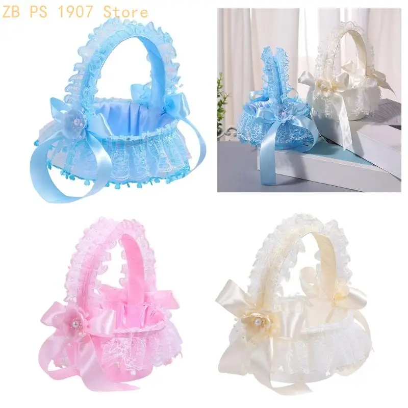 

Свадебная корзина для цветочниц с кружевной ручкой для бахнового конота для цветочных корзин для свадебной церемонии.