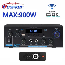 Woopker-Amplificador de Audio profesional AK55, HiFi, Bluetooth 5,0, potencia máxima de 900W, admite sonido envolvente de graves y FM, adecuado para el hogar y el coche