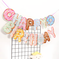 Donut Happy Birthday banner Donut cake Table party decoration Colorful flag Children's birthday party Pull flag decorations Baby