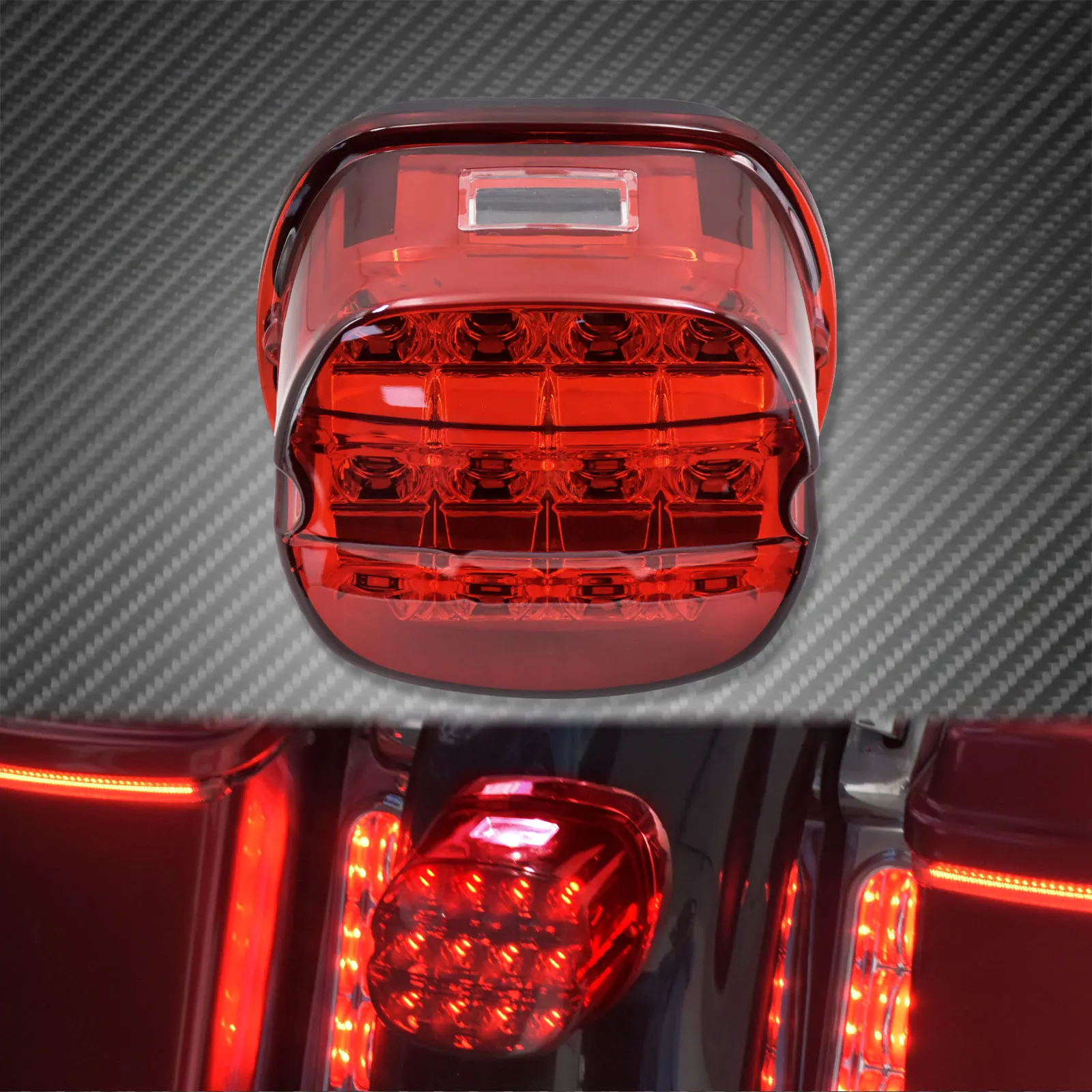 Luz LED de 12V para motocicleta, luz trasera de freno de lente roja/humo, lámpara trasera de matrícula para Harley Dyna Touring Sportster Wide Glide
