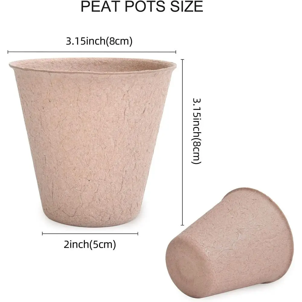50-Pack 3.15 Biodegradable Peat Pots with 50 Plant Labels for Outdoor Gardening and Seed Germination
