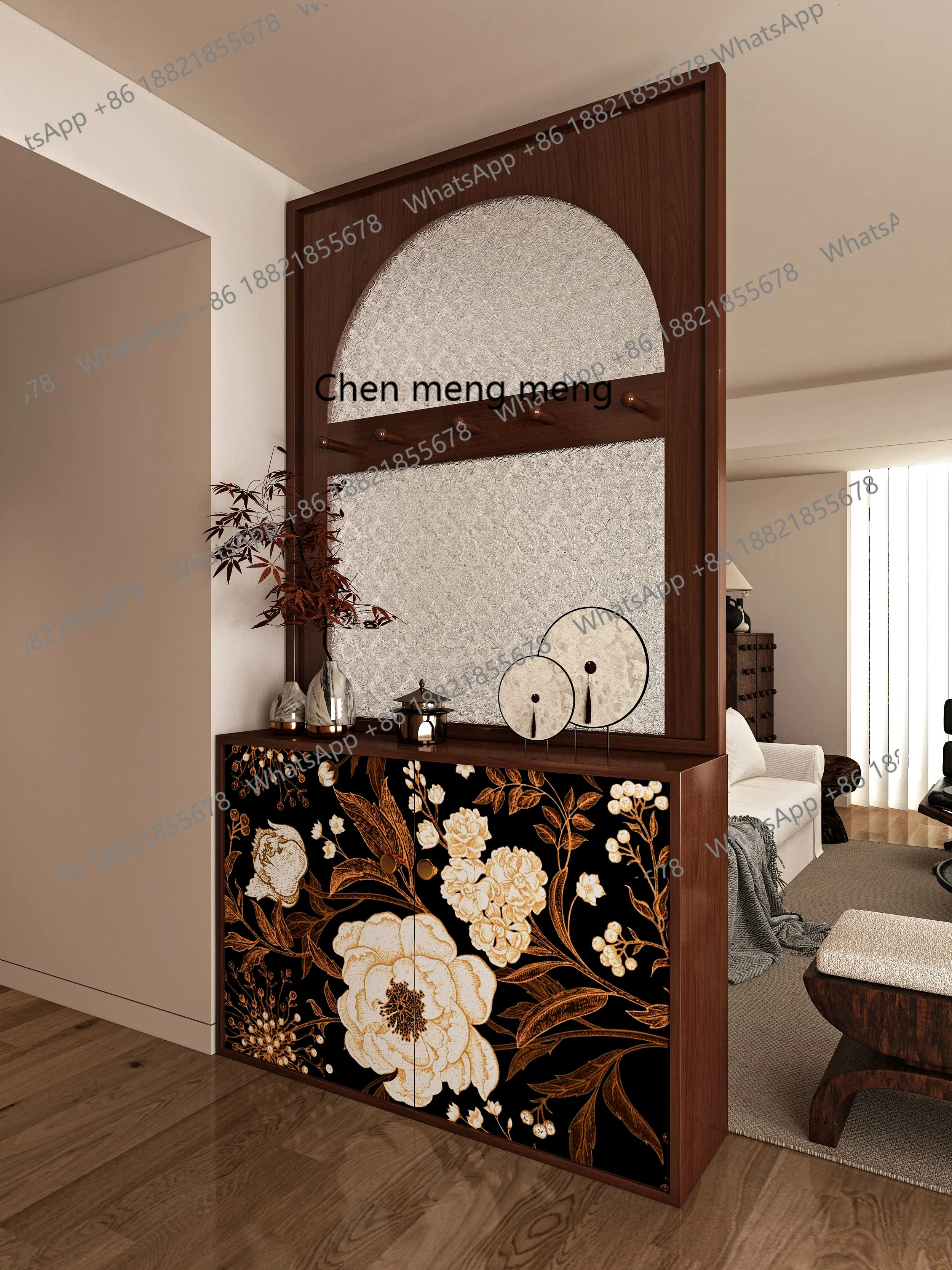 Solid wood Changhong begonia glass home entrance entrance shoe cabinet integrated medieval screen partition living room cabinet