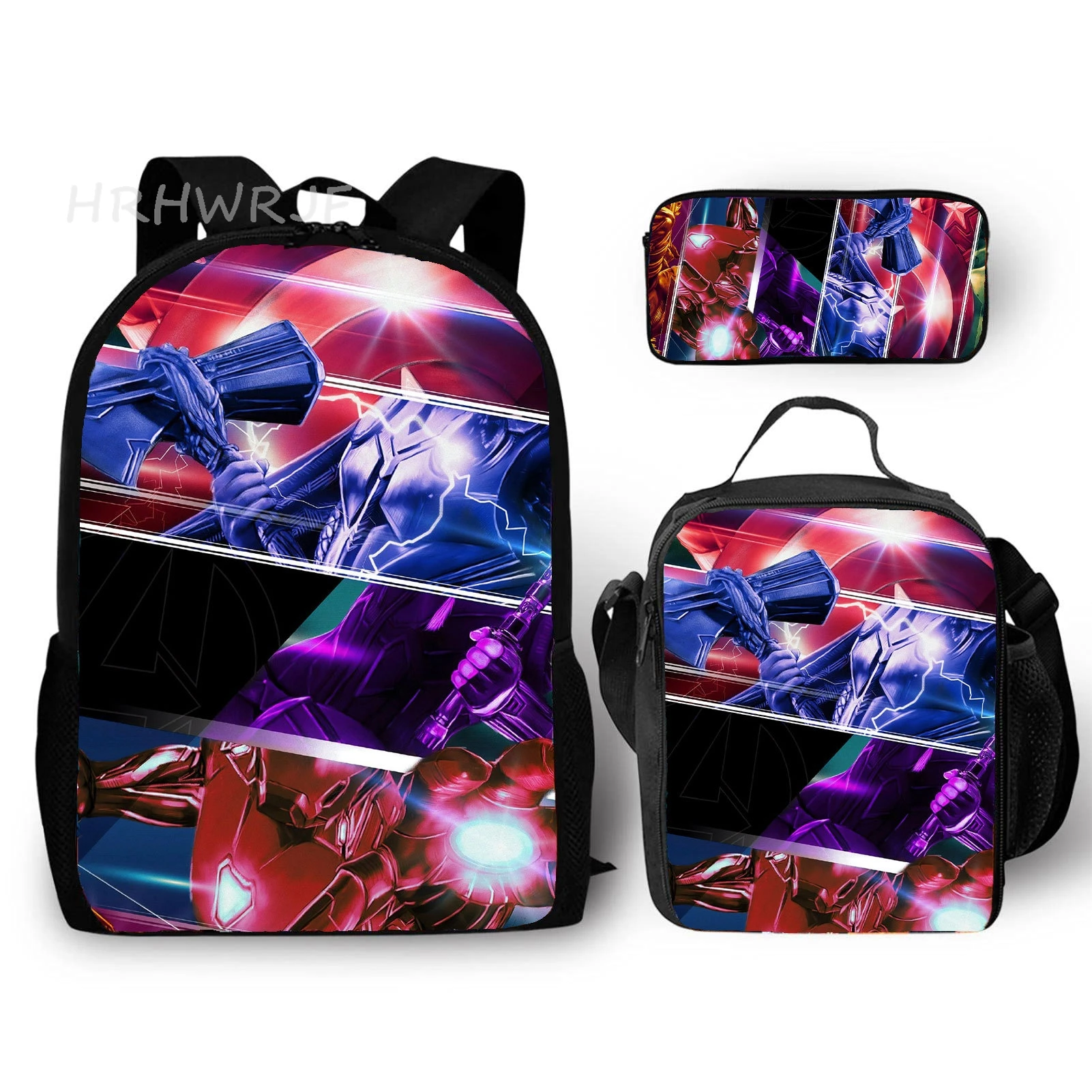 Avengers Cartoon 3pcs Backpack For Primary School Students With Lunch Bag Lightweight Superhero comic style Children School Bag