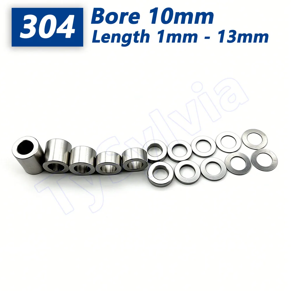304 Stainless Steel Bushing Washer M10 Gasket Sleeve Isolation Column Round Hollow Unthreaded Stand-off Spacer Length 1mm - 13mm