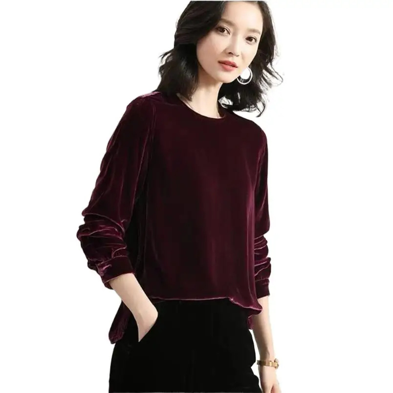 Autumn Winter Basic Thick velvet pullovers Women 2024 loose O-neck Shirts female Long Sleeve Velour Tops