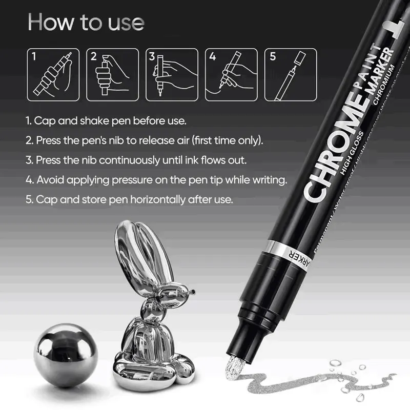 1/2/3/Pcs 2mm Chrome Marker Pen Chrome Paint Pen for Repairing, Permanent Reflective Touch Up, Model Marking DIY Art Projects