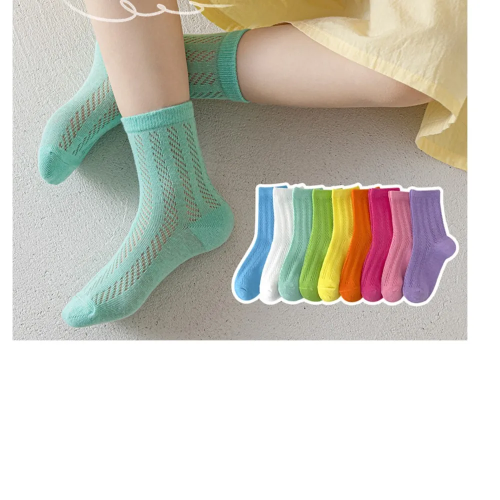 Girls socks pure color cotton thin fishnet stockings children summer baby  boy cotton socks short chaussettes enfant