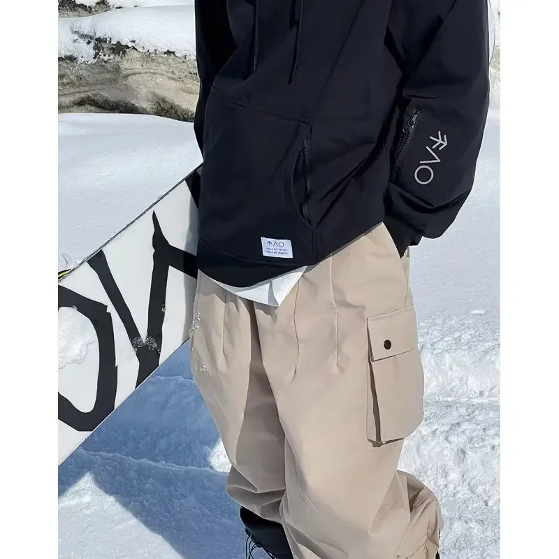 OT4-2025 شتاء جديد كبير الحجم الكاكي اللون بناطيل تزلج في الهواء الطلق يندبروف مقاوم للماء الثلوج الرياضة المرايل بنطلون التزلج على الجليد السراويل