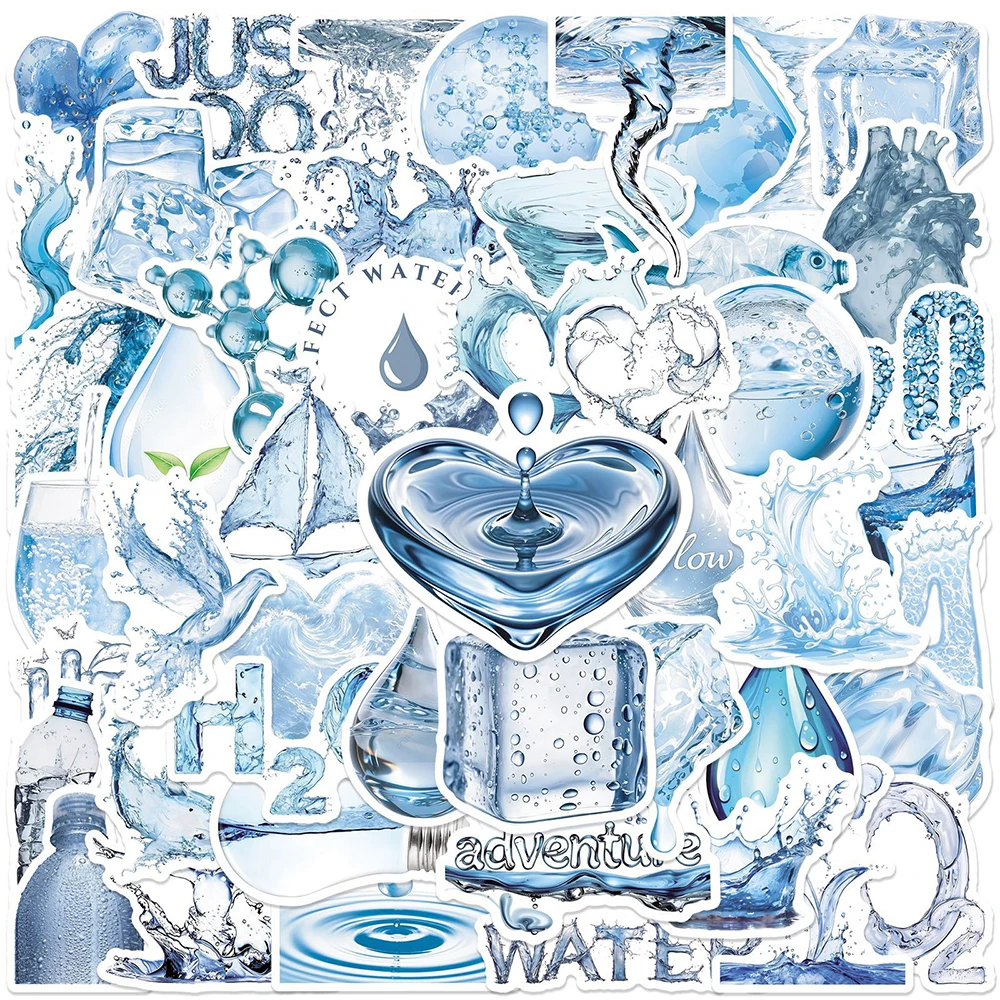 10/30/50pcs Blue Water Drop Element Art Theme Stickers Aesthetic Graffiti Decals Notebook Luggage Laptop Phone Sticker Wholesale
