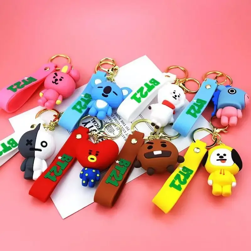 In Stock Korea BT21 Cute Cartoon Key Chain RJ TATA Cooky SHOOKY Silicone Backpack Charm for Girls Holiday Gift