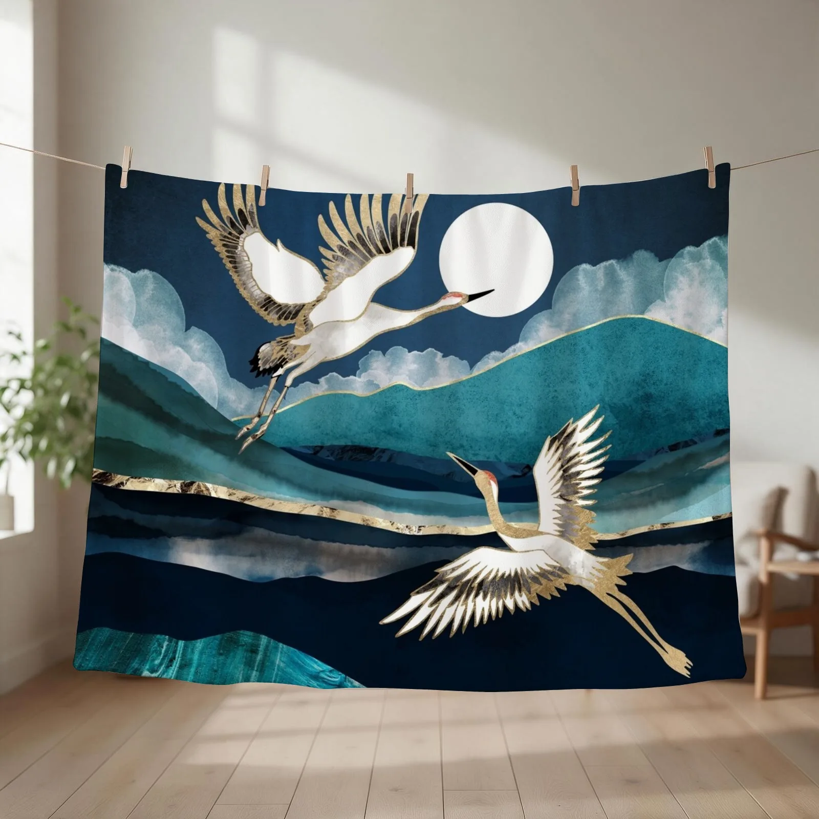 Midnight Cranes Throw Blanket couch cozy soft plush fuzzy picnic outdoor blanket