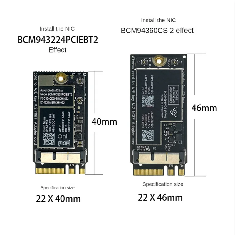 

Daily Sale 2PCS NGFF M.2 Key A/E Adapter Card Wireless Network Card Adapter Card For BCM94360CS2 BCM94360 BCM943224 Network Card