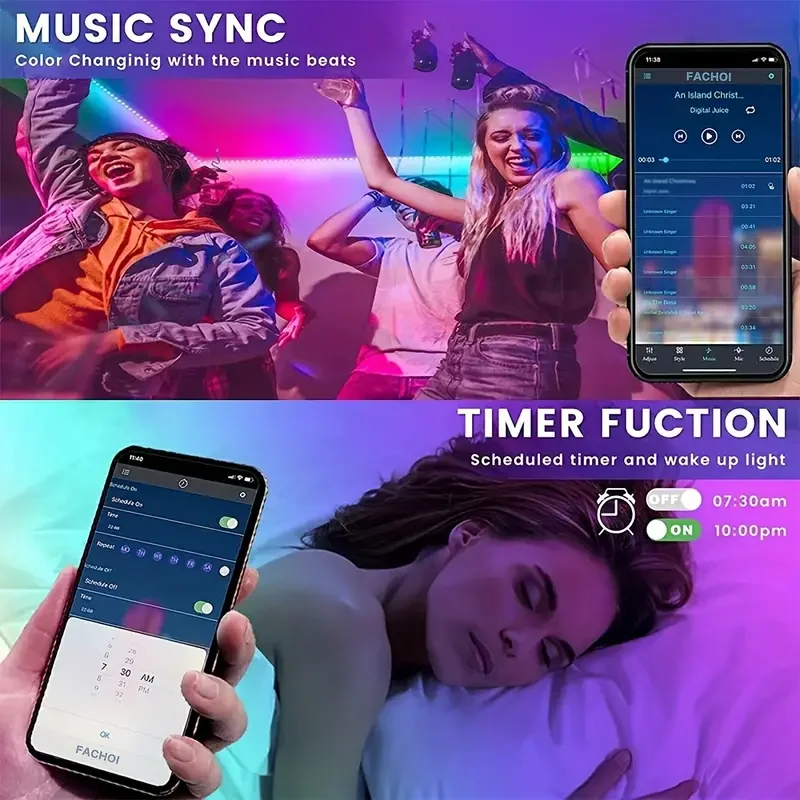 Luzes de tira conduzidas de 100 pés com controle remoto do aplicativo 5050 rgb tira de luz inteligente com microfone embutido 2024 usb tira de luz sem fio