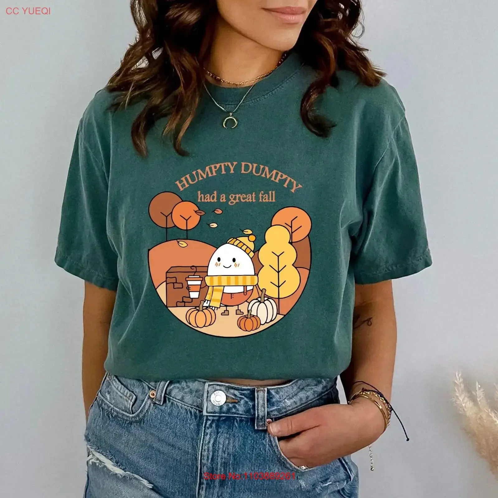 Camiseta linda de otoño con estampado de Humpty Dumpty, estilo vintage, lavada, suave, transpirable, versátil y cómoda.