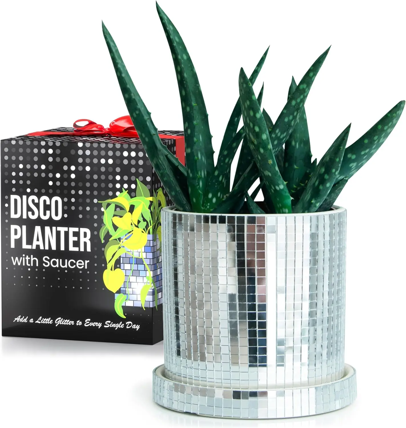 

Disco Ball Planter Pot - 4.3 inch Mirror Disco Ball Vase, Disco Planter, Ceramic Planter Pots Indoor with Drainage Hole