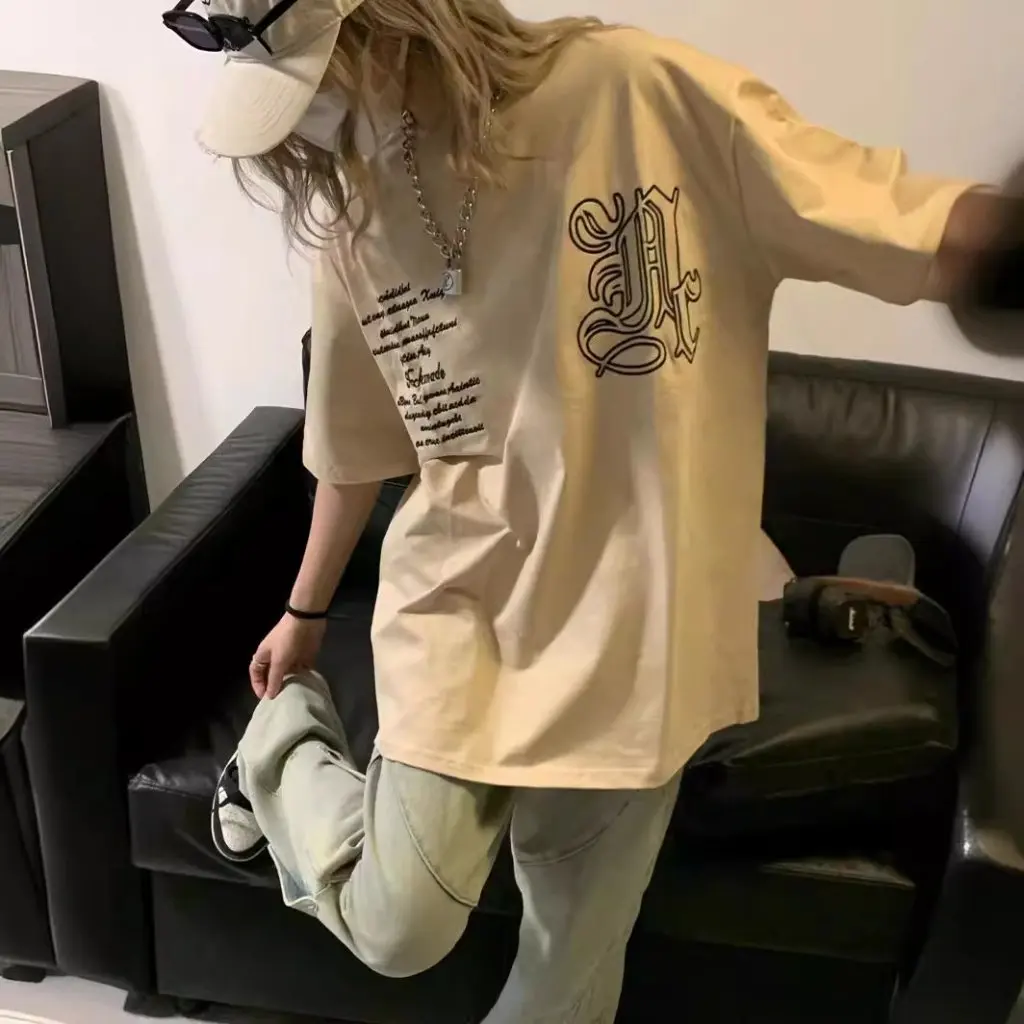 

Women's 100% Cotton Retro American Fashion Printed T-Shirt Short-Sleeved Loose Top for Summer Coverage