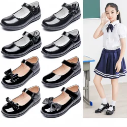 2024 Summer New Children Leather Shoes Girls Sweet Princess Shoes Toddler Dance Flats Kids Versatile School Performance Shoes