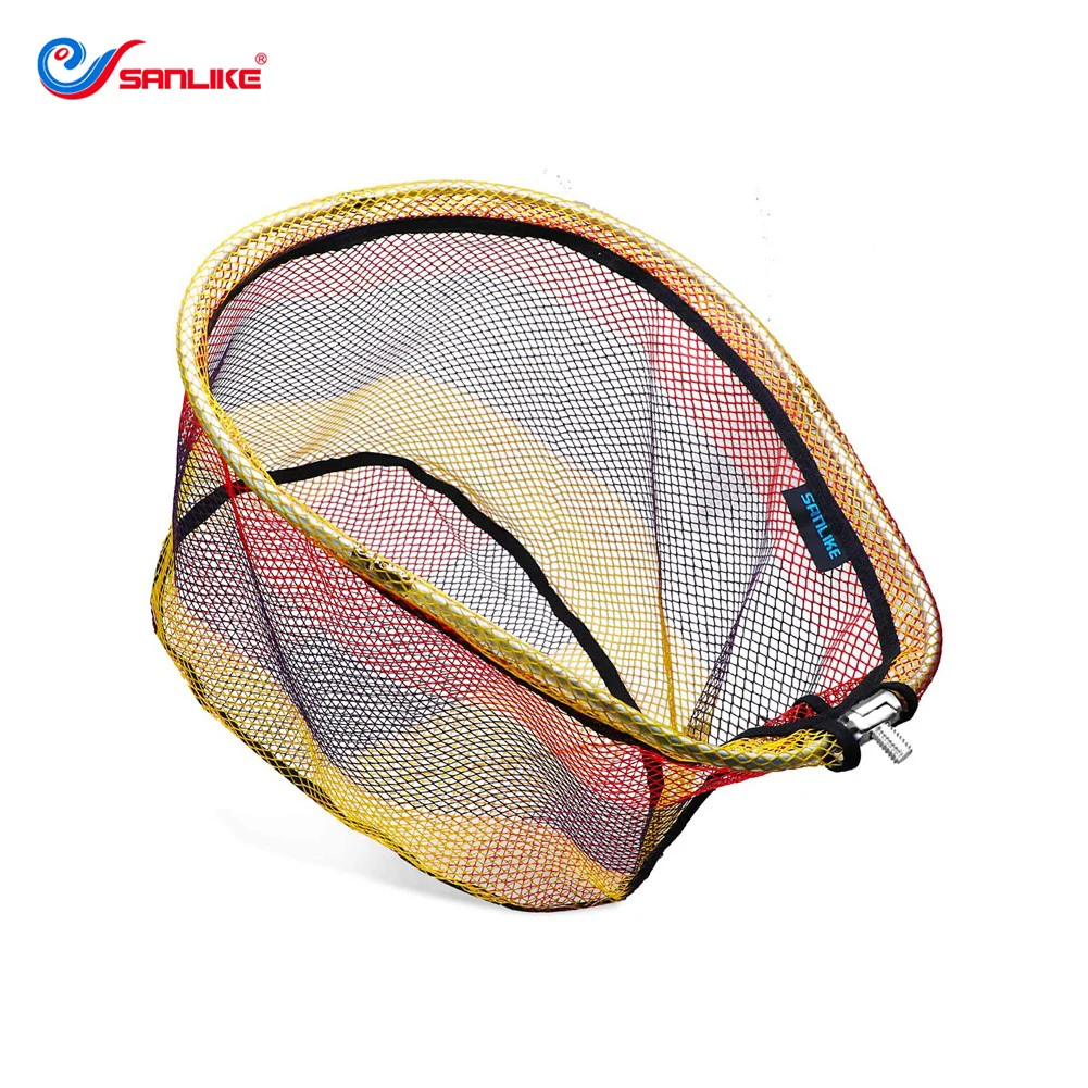 SANLIKE Folding Fishing Net Colorful Rubber Coated Net Landing Dip Net Collapsible Aluminum Oval Frame Fishing Tool